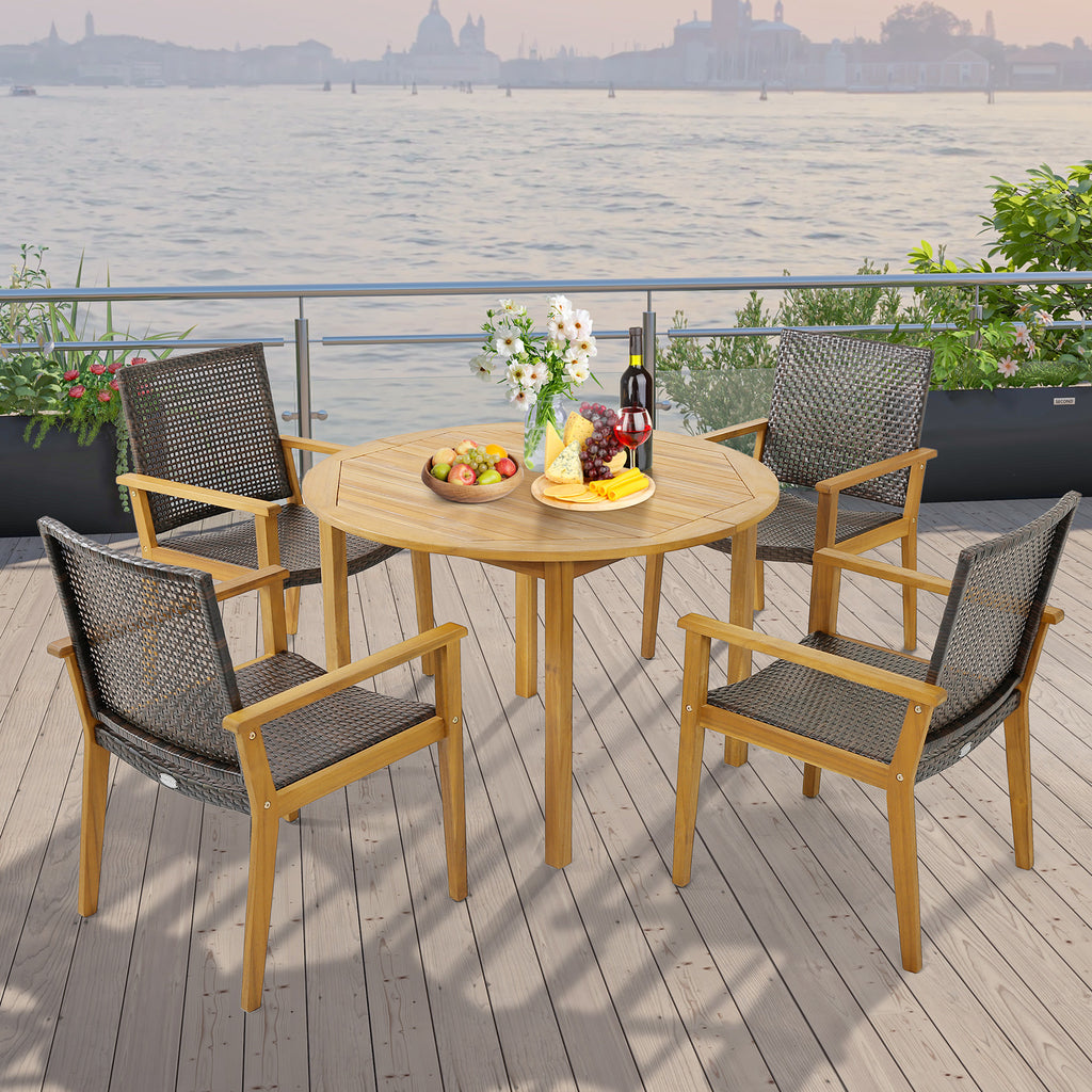 Outdoor Rattan Chair Set of 4 - Acacia Wood Frame