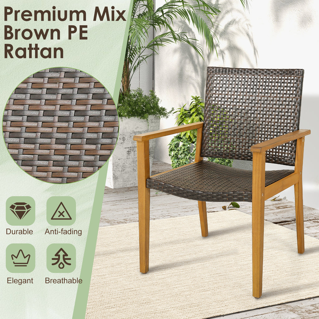 Outdoor Rattan Chair Set of 4 - Acacia Wood Frame
