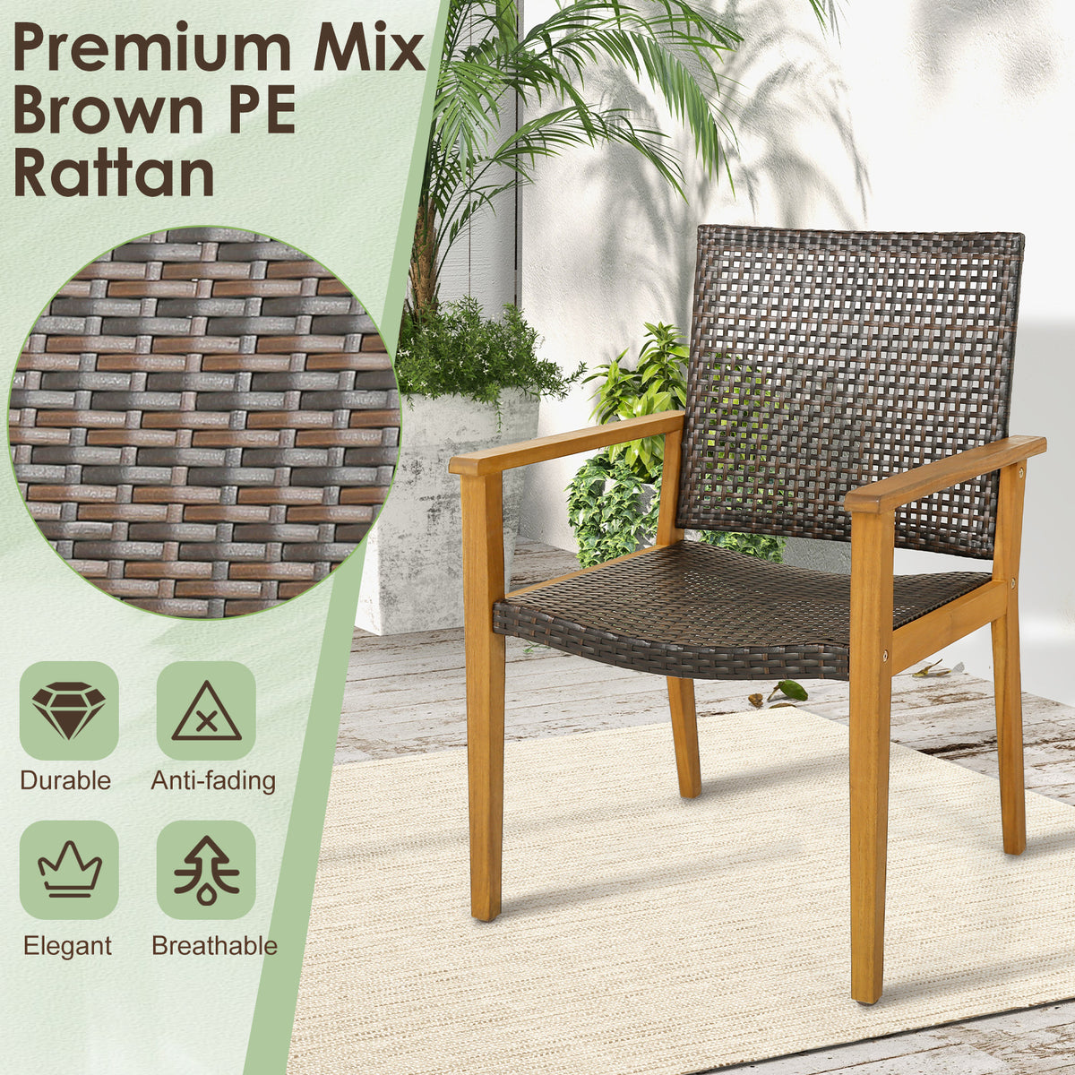 Outdoor Rattan Chair Set of 4 - Acacia Wood Frame