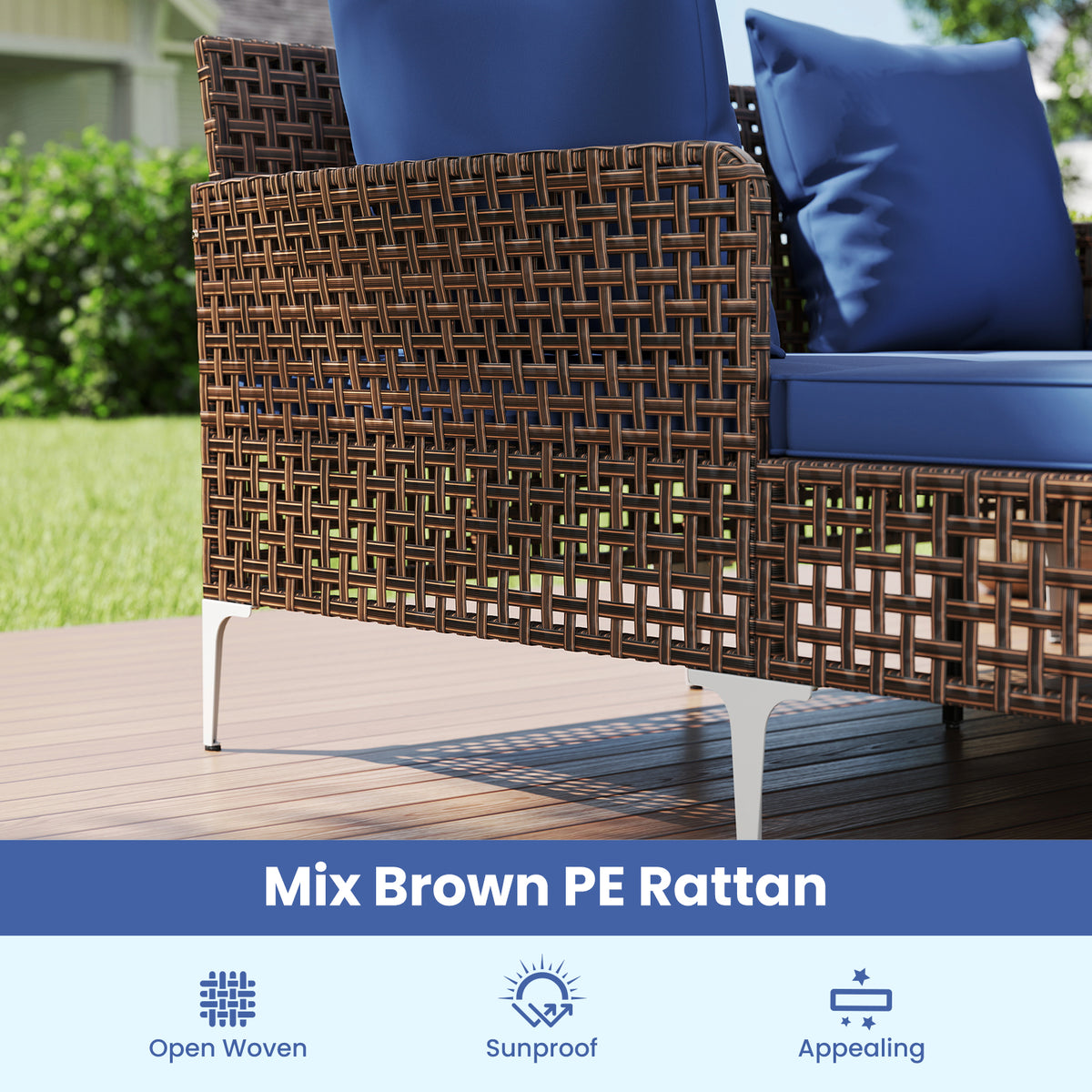 Outdoor Rattan Double Daybed Wicker Chaise Lounge – Navy