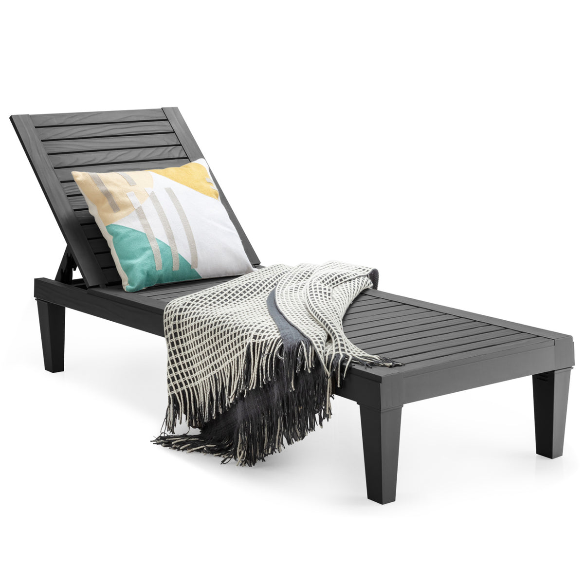 Outdoor Chaise Lounge Chair 5-Position Adjustable Backrest - Black