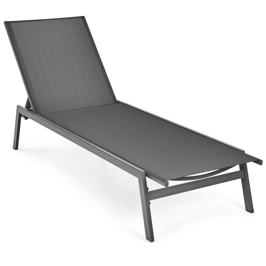 Outdoor Reclining Chaise Lounge Chair 6-Position Adjustable – Black