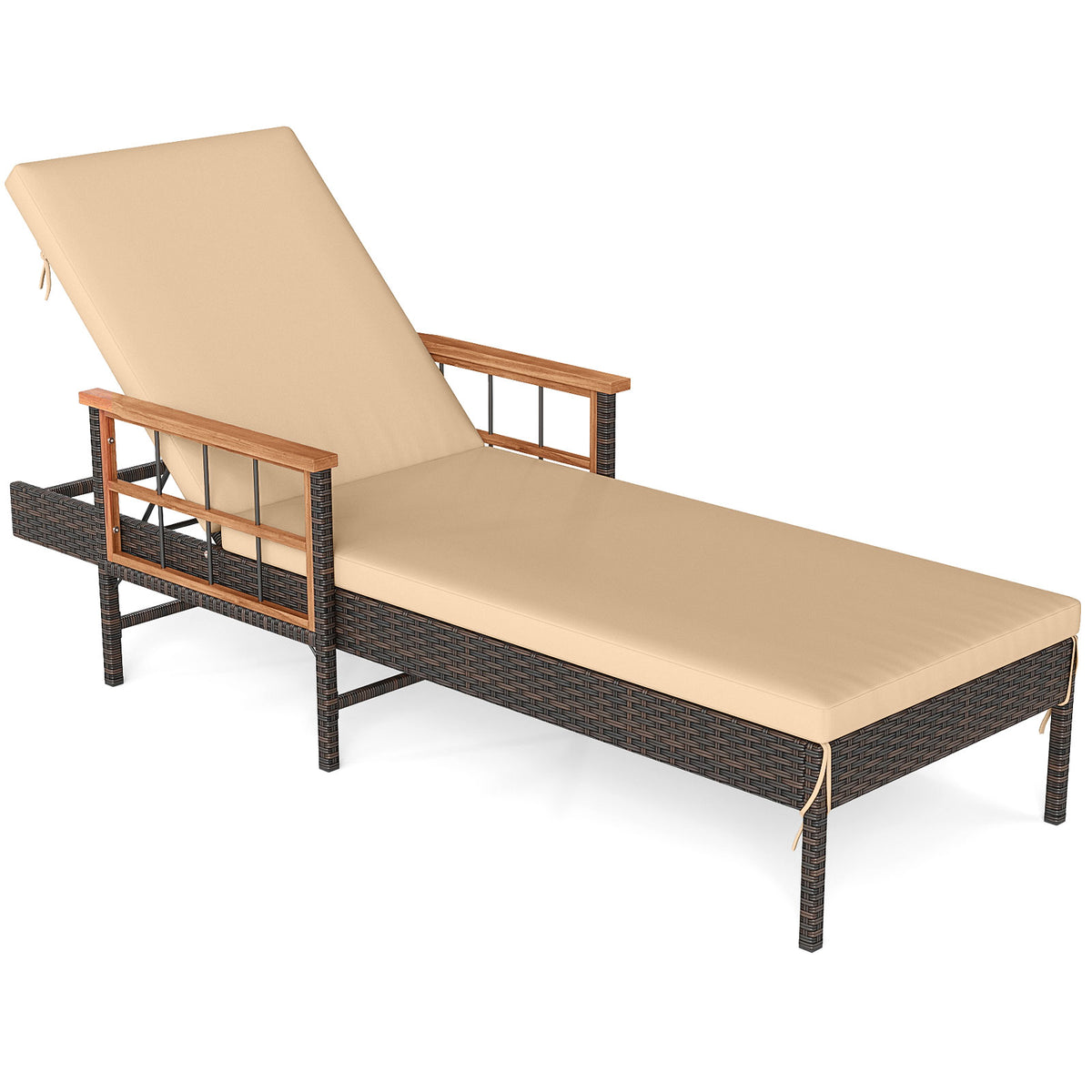 Outdoor Reclining Lounger Chair with 4-Level Adjustable Backrest – Beige