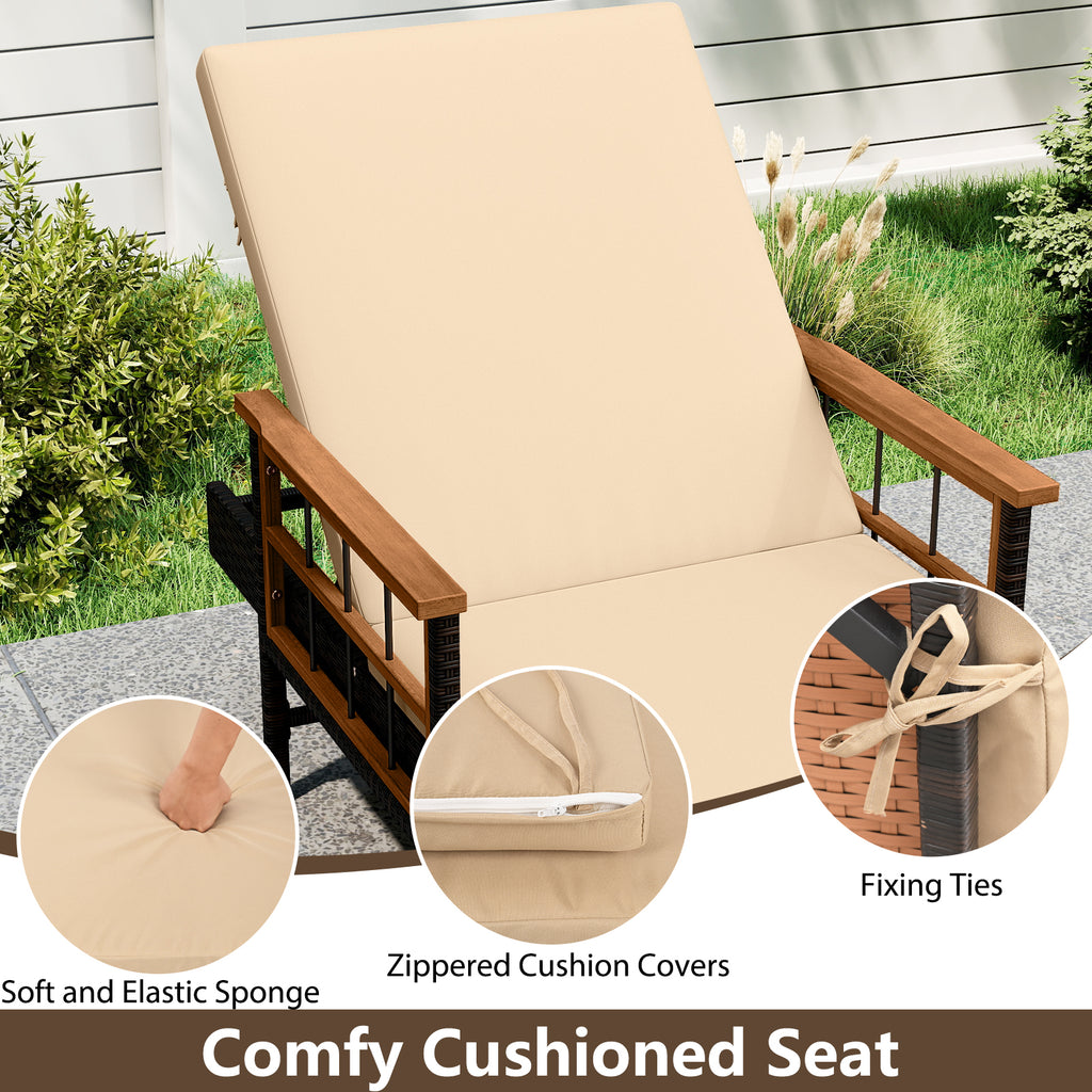 Outdoor Reclining Lounger Chair with 4-Level Adjustable Backrest – Beige