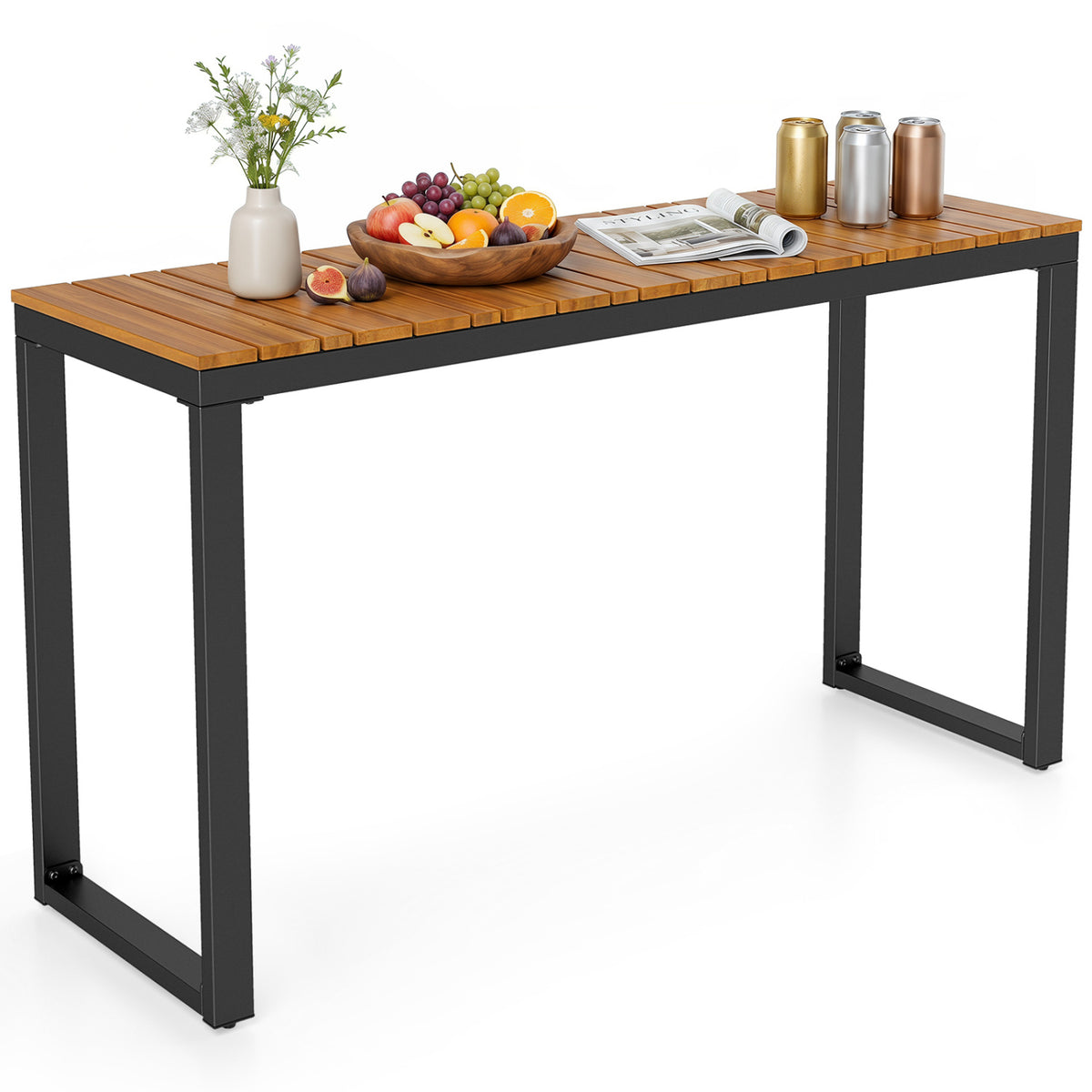 Outdoor Rectangle Console Table - Acacia Wood Tabletop