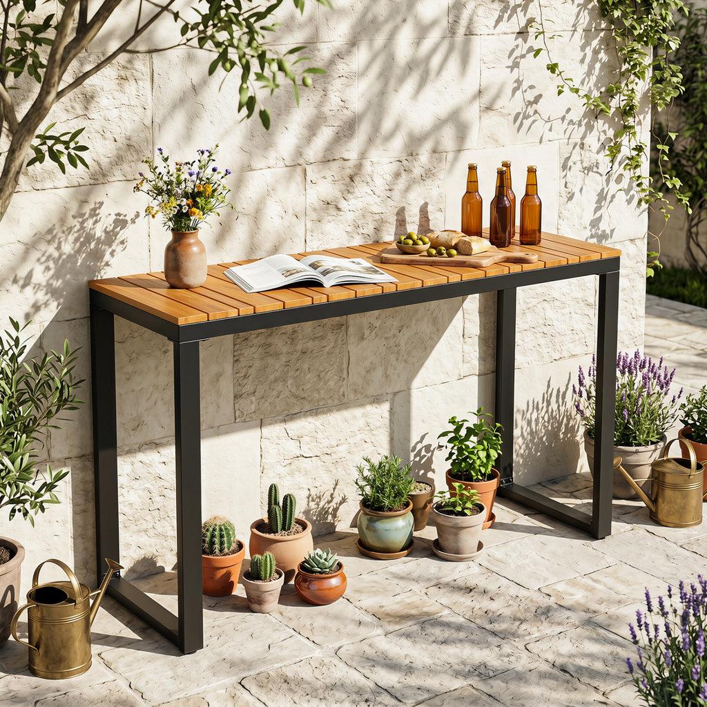 Outdoor Rectangle Console Table - Acacia Wood Tabletop