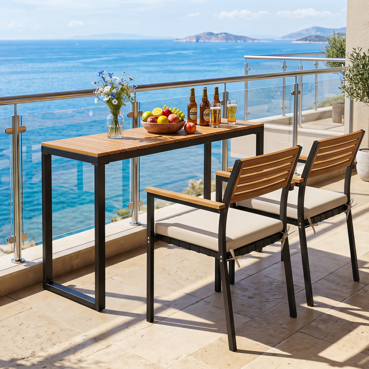 Outdoor Rectangle Console Table - Acacia Wood Tabletop