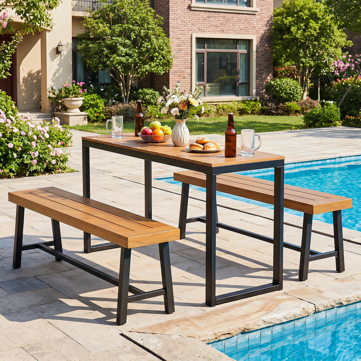 Outdoor Rectangle Console Table - Acacia Wood Tabletop
