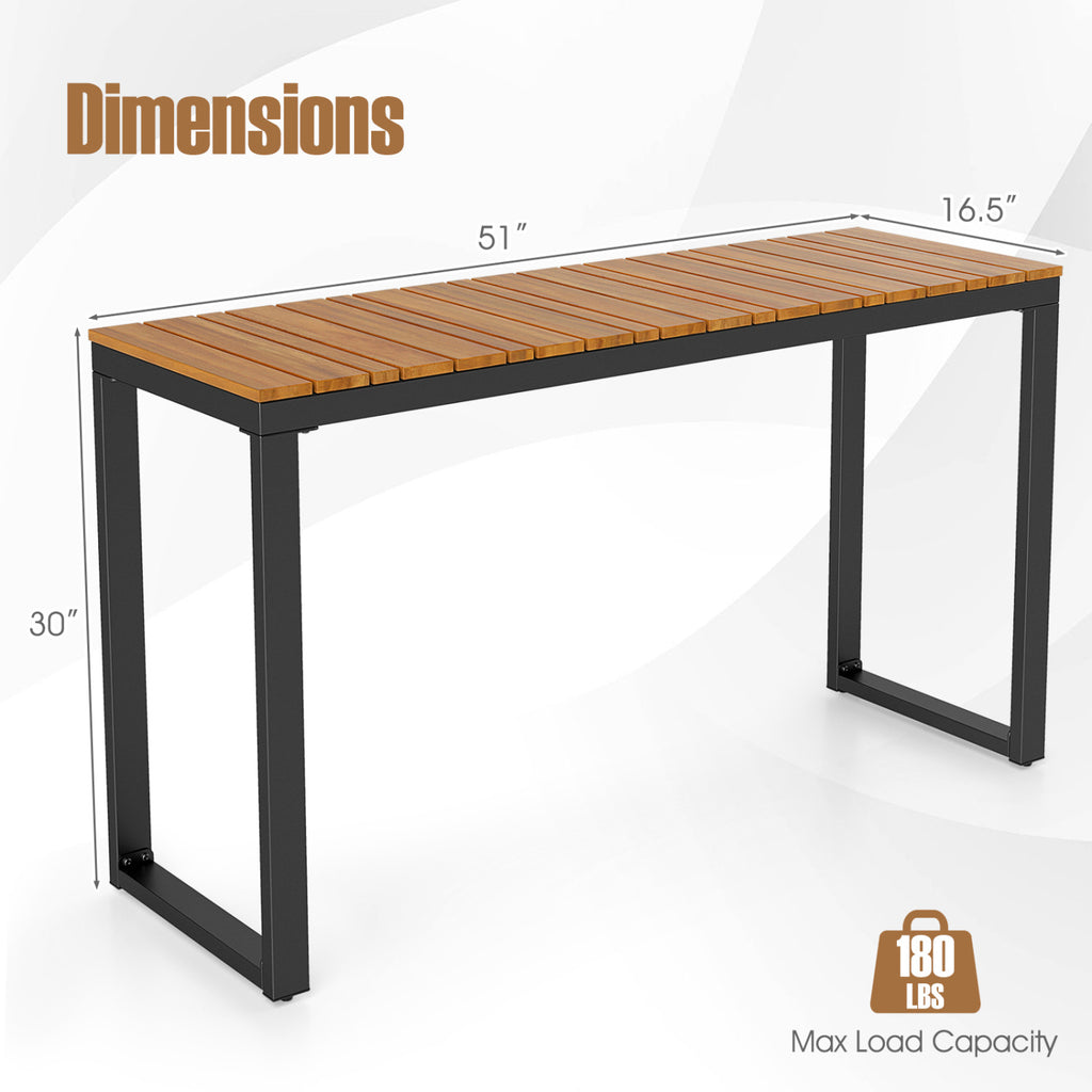 Outdoor Rectangle Console Table - Acacia Wood Tabletop