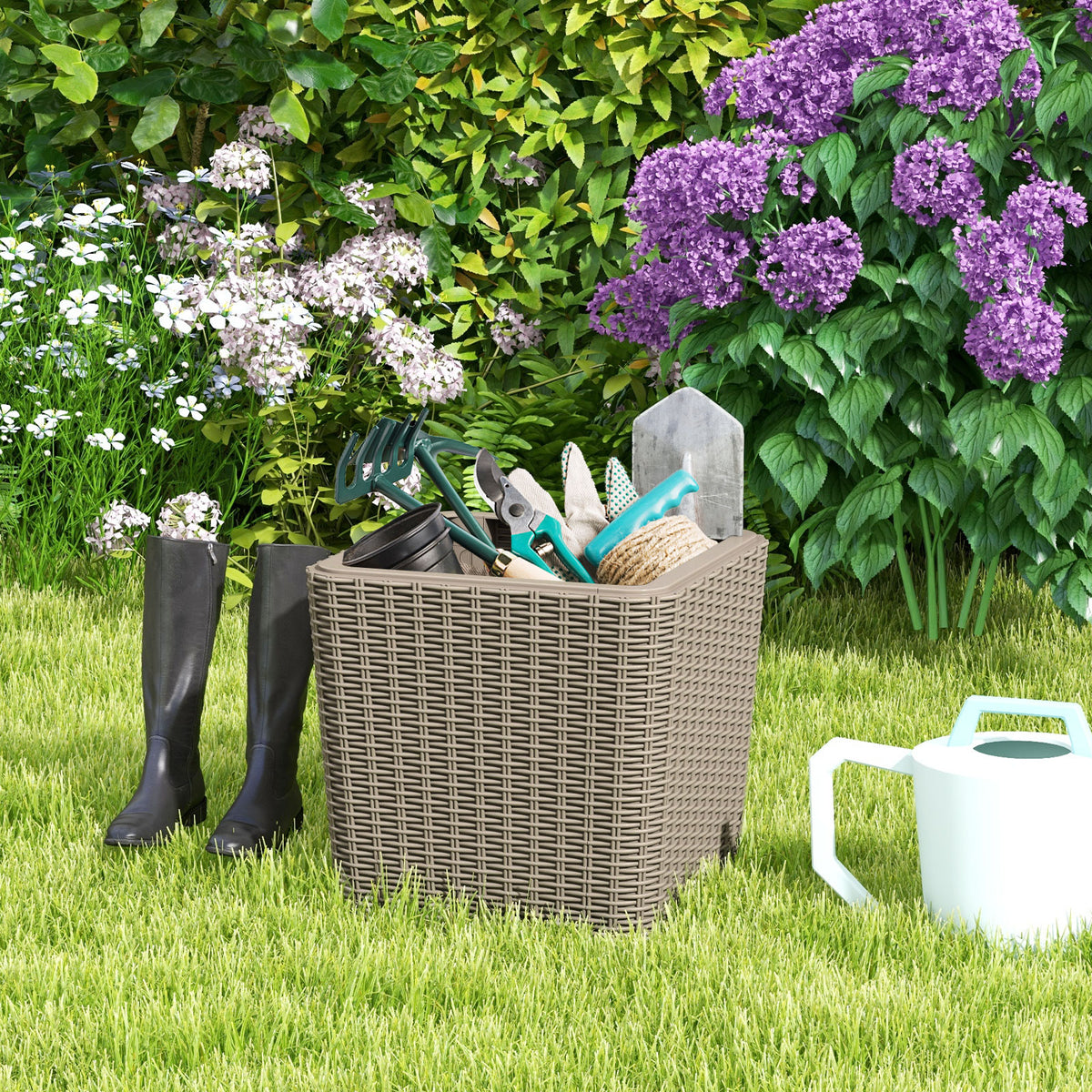 Outdoor Resin Storage Side Table with Removable Lid - Coffee