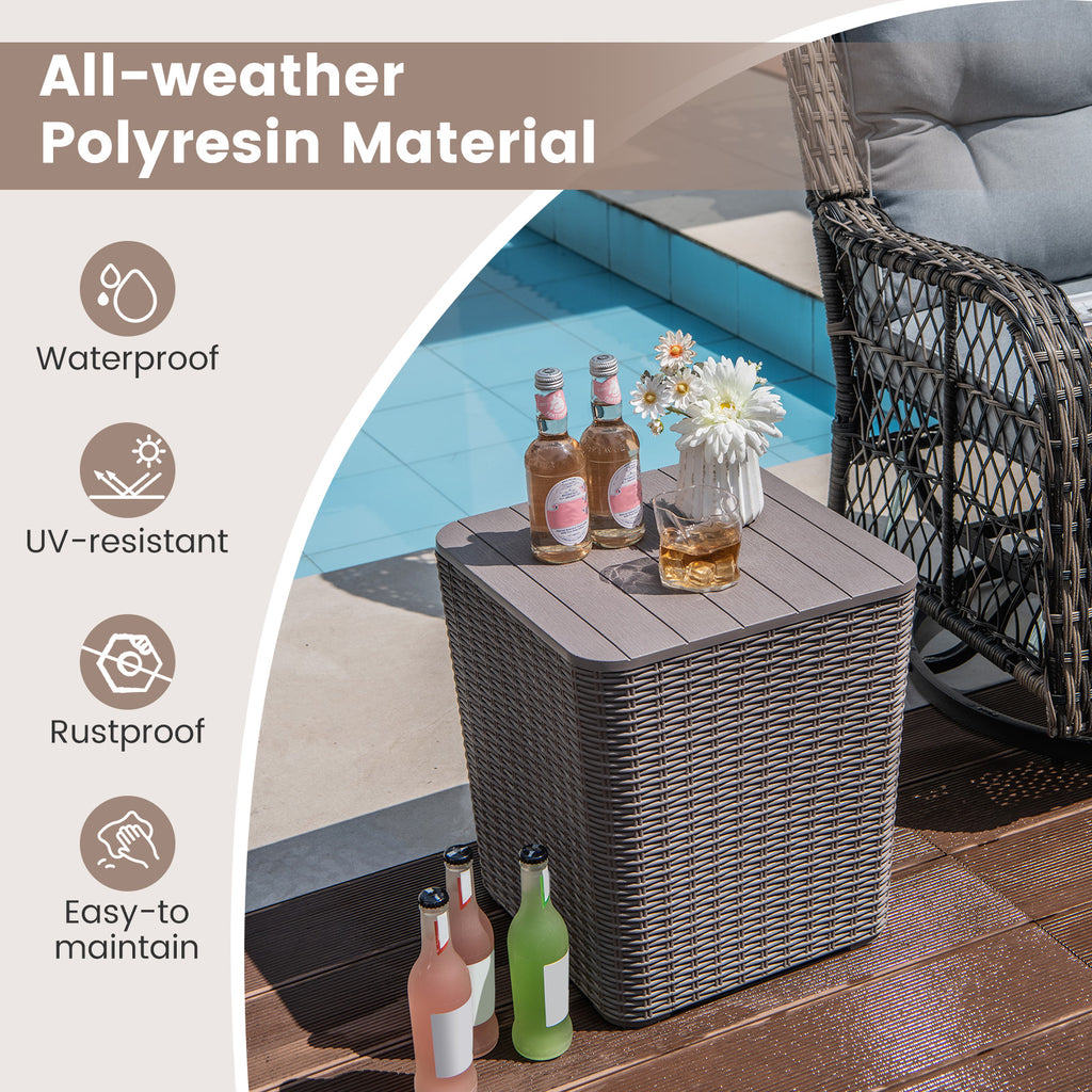 Outdoor Resin Storage Side Table with Removable Lid - Coffee
