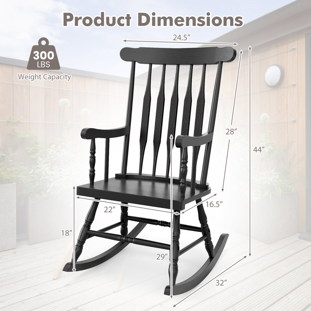 Rocking Chair with Solid Wooden Frame for Garden and Patio
