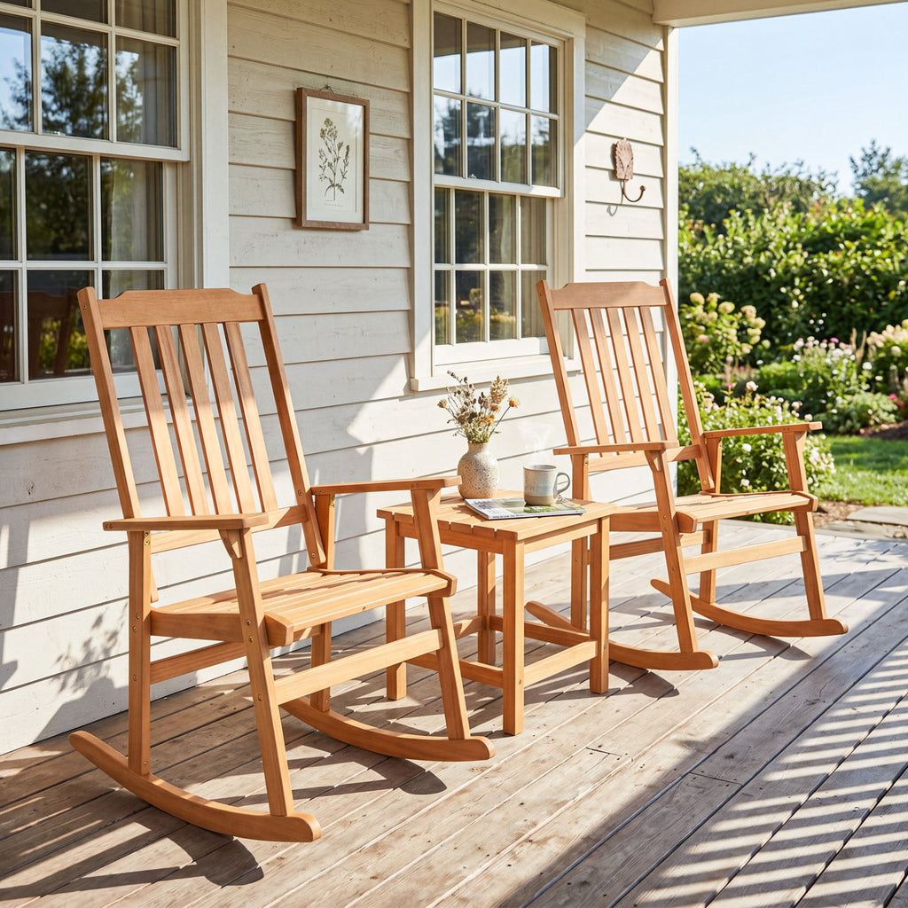 Acacia Wood Oversized Rocking Chair with High Back and Armrests for