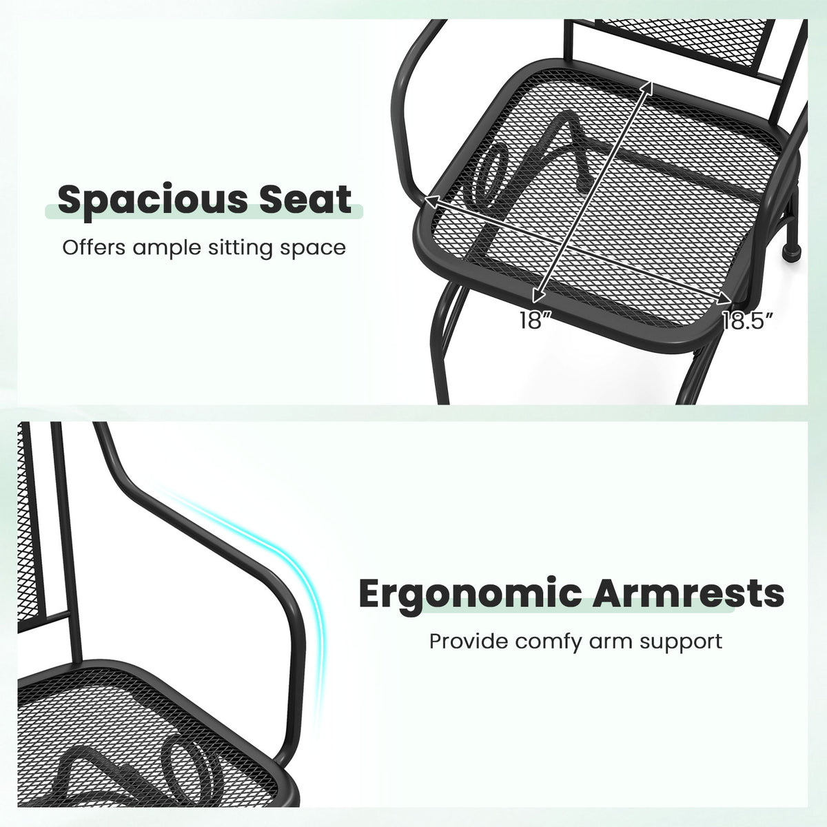 Outdoor Rocking Chair Set of 2 with Mesh Backrest and Seat for Yard