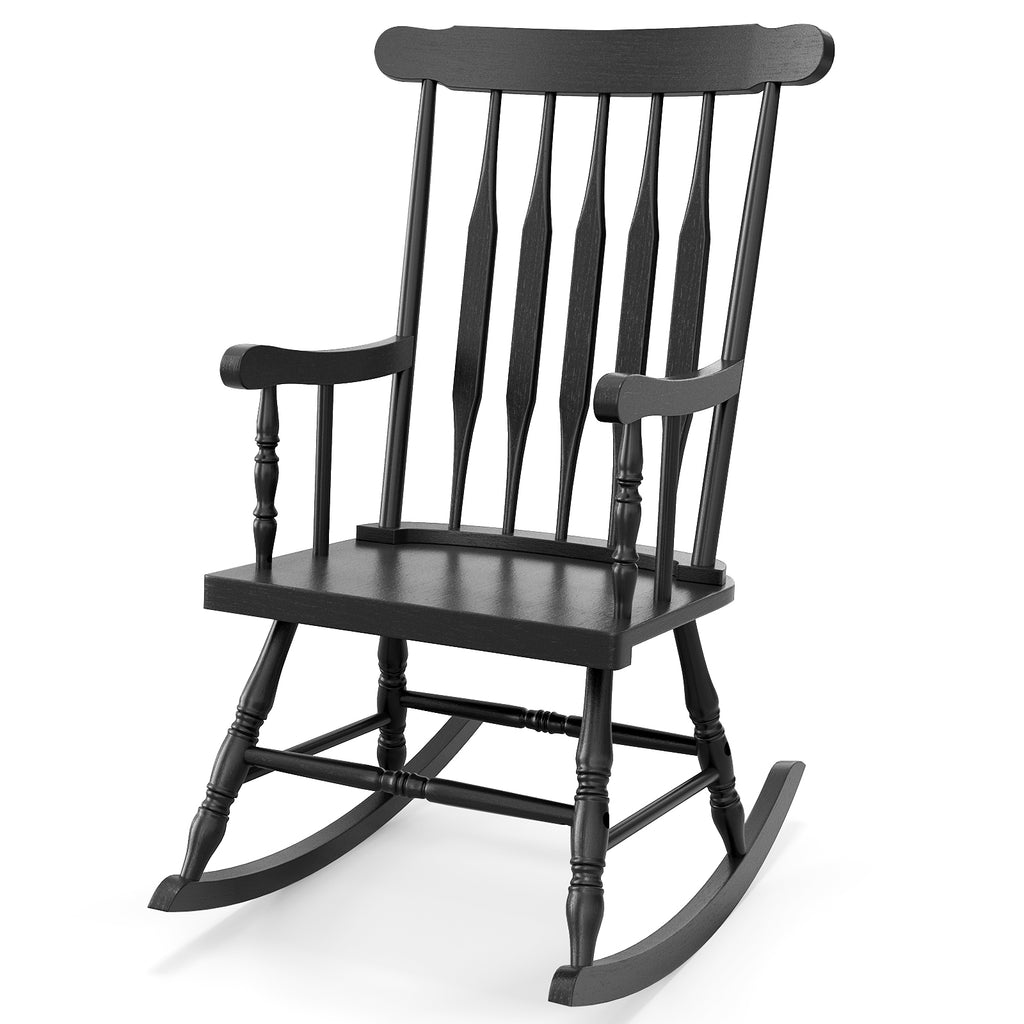 Acacia Wood Oversized Rocking Chair with High Back and Armrests for