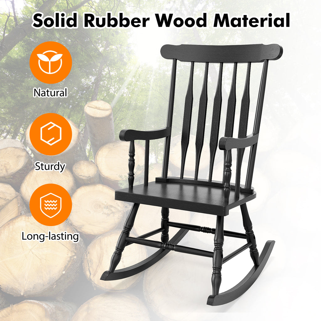 Rocking Chair with Solid Wooden Frame for Garden and Patio