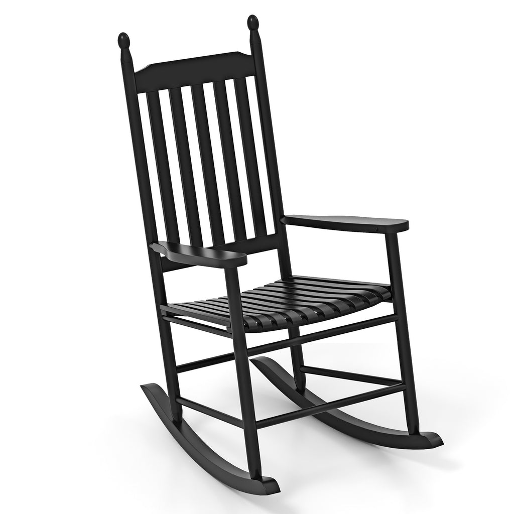 High-Back Acacia Wood Outdoor Rocking Chair with Solid Base
