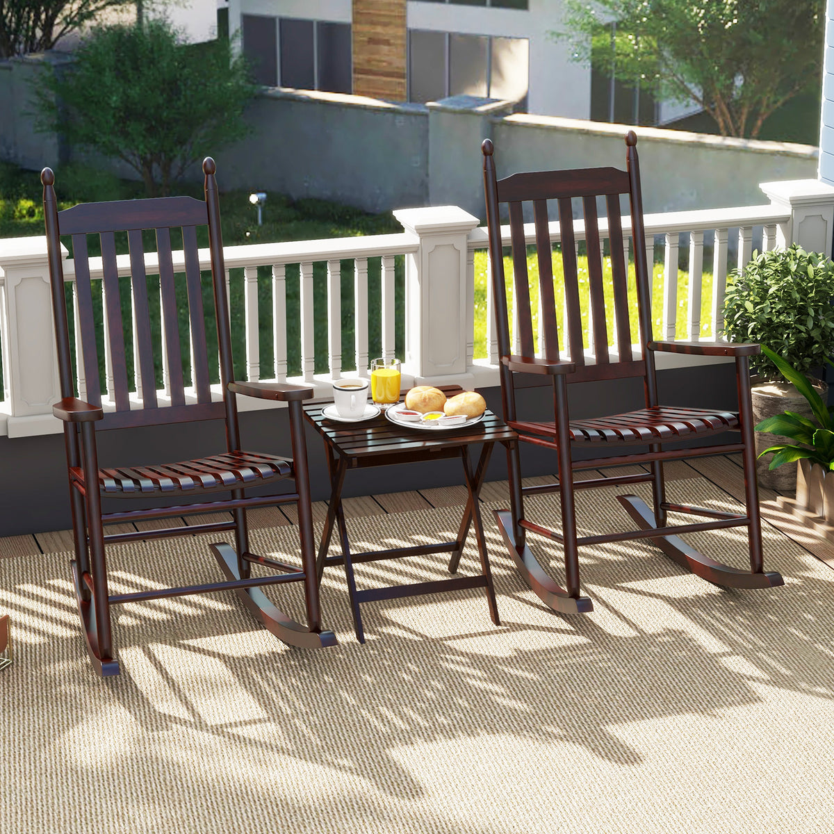 High-Back Acacia Wood Outdoor Rocking Chair with Solid Base