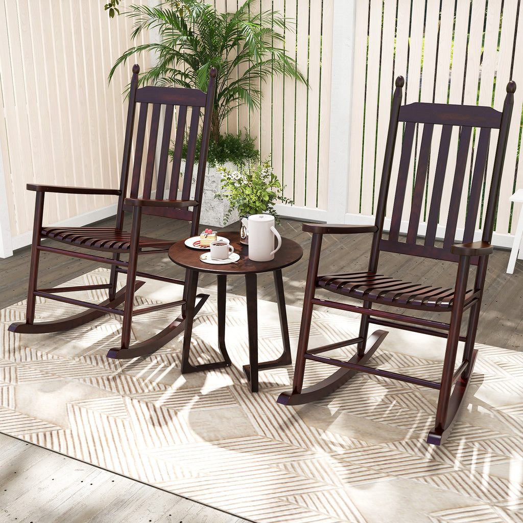 High-Back Acacia Wood Outdoor Rocking Chair with Solid Base