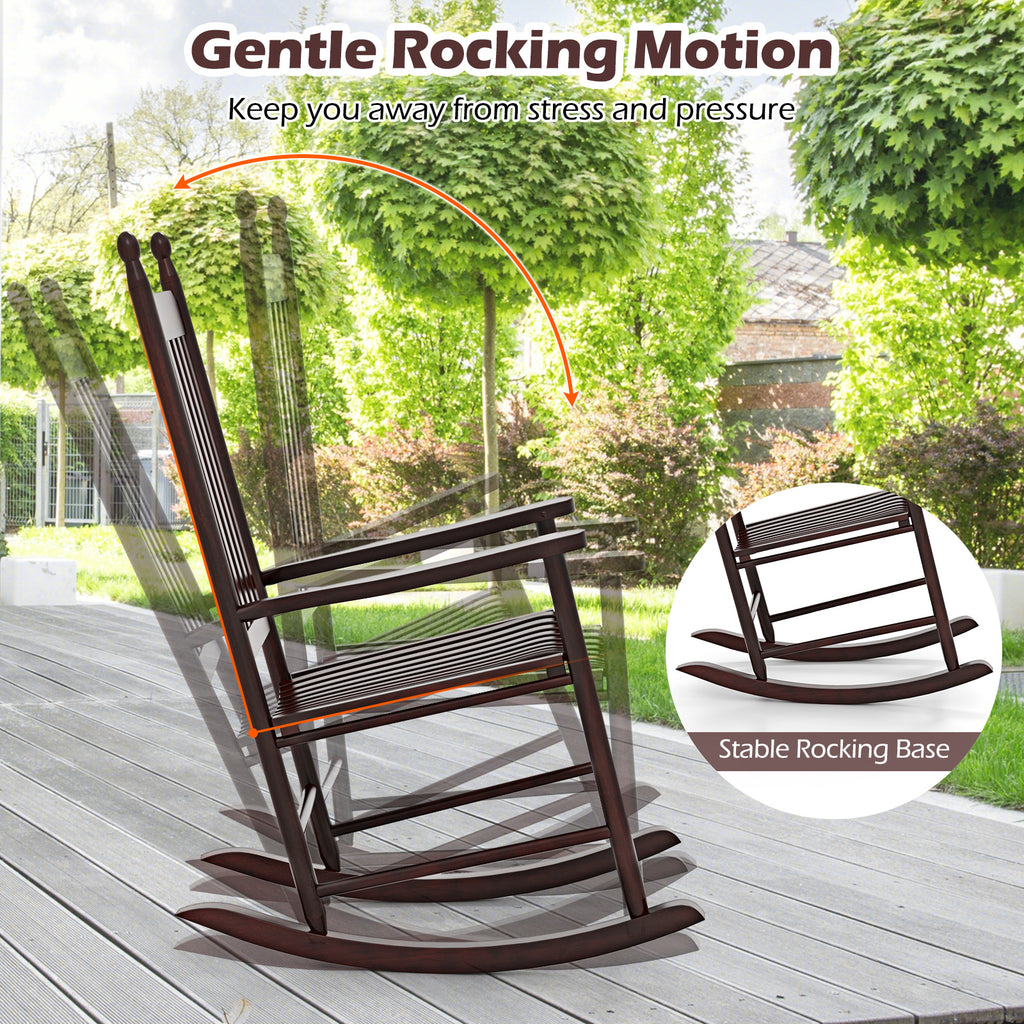 High-Back Acacia Wood Outdoor Rocking Chair with Solid Base