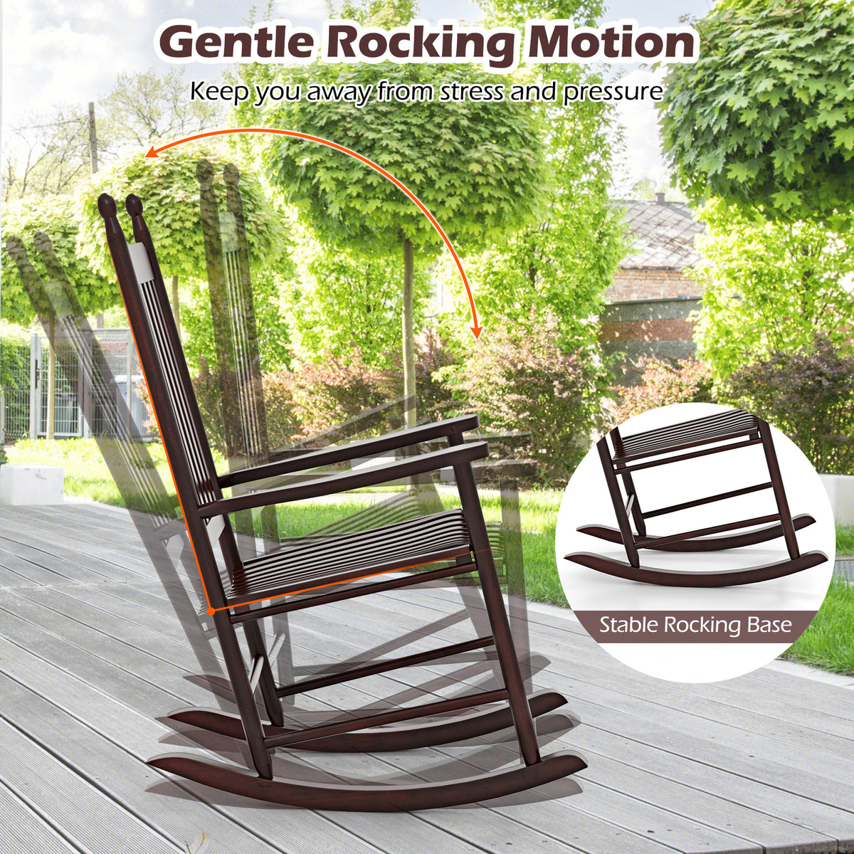 High-Back Acacia Wood Outdoor Rocking Chair with Solid Base