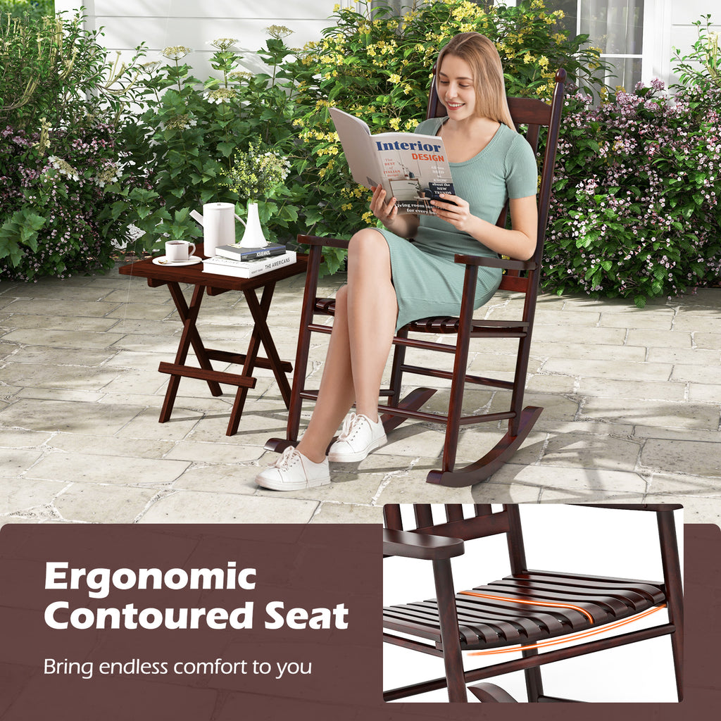 High-Back Acacia Wood Outdoor Rocking Chair with Solid Base