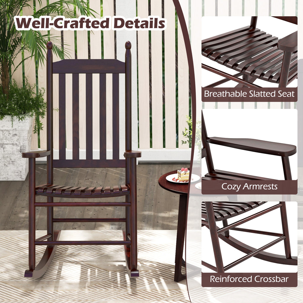 High-Back Acacia Wood Outdoor Rocking Chair with Solid Base