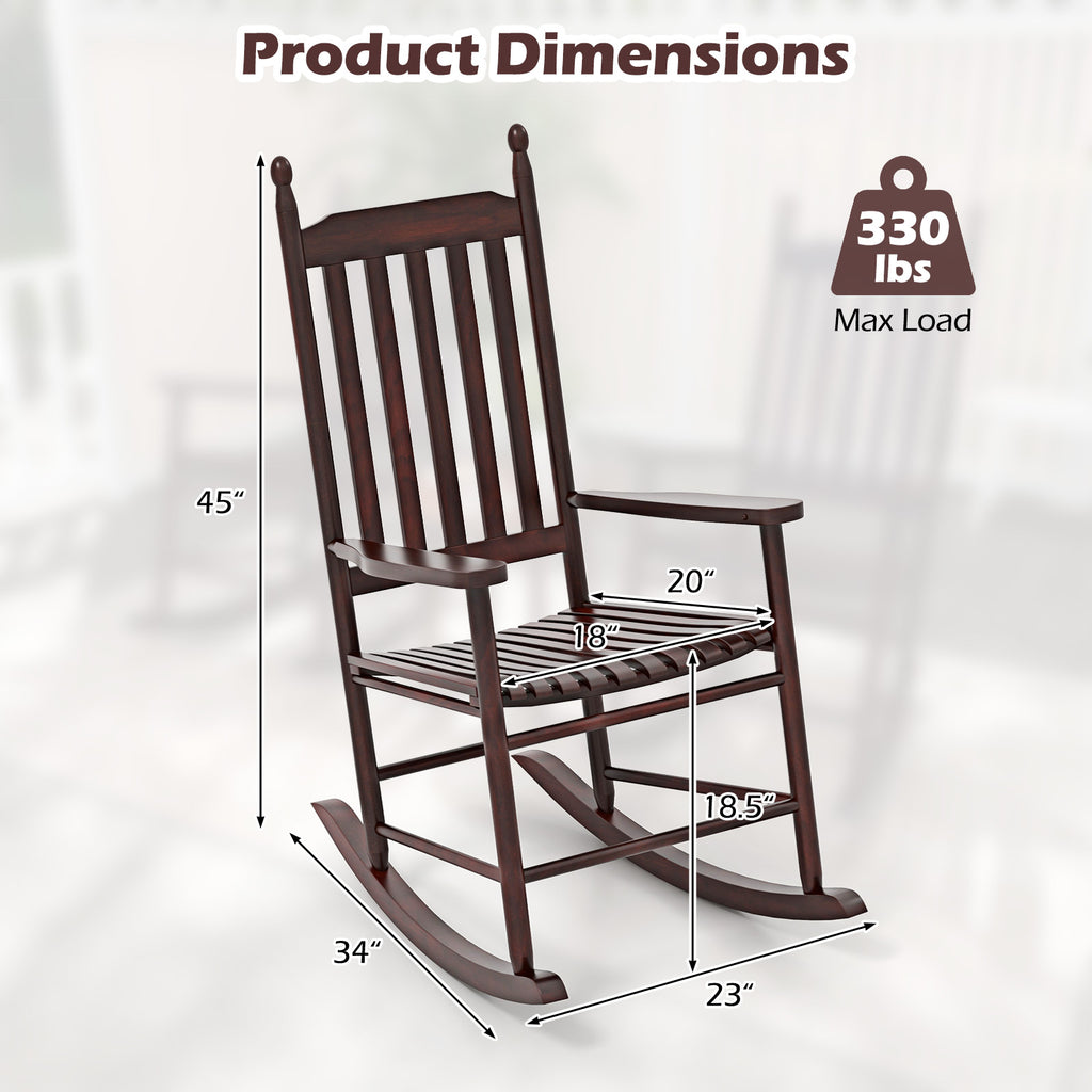 High-Back Acacia Wood Outdoor Rocking Chair with Solid Base