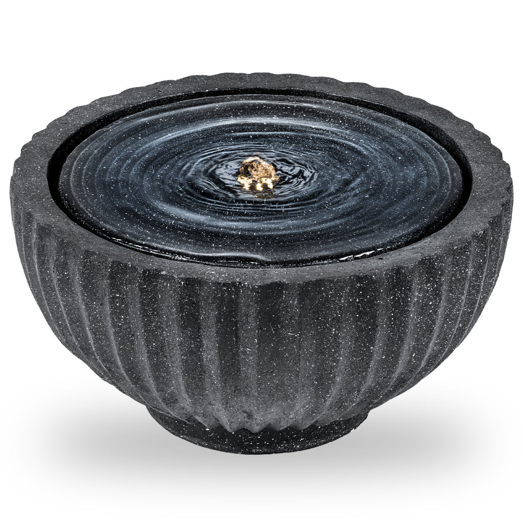 Outdoor 9.5 Inch Round Sphere Water Fountain with LED Lights & Pump