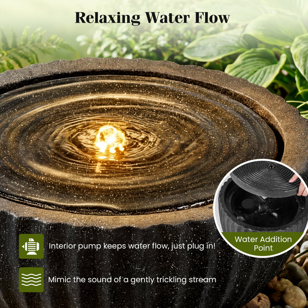 Outdoor 9.5 Inch Round Sphere Water Fountain with LED Lights & Pump