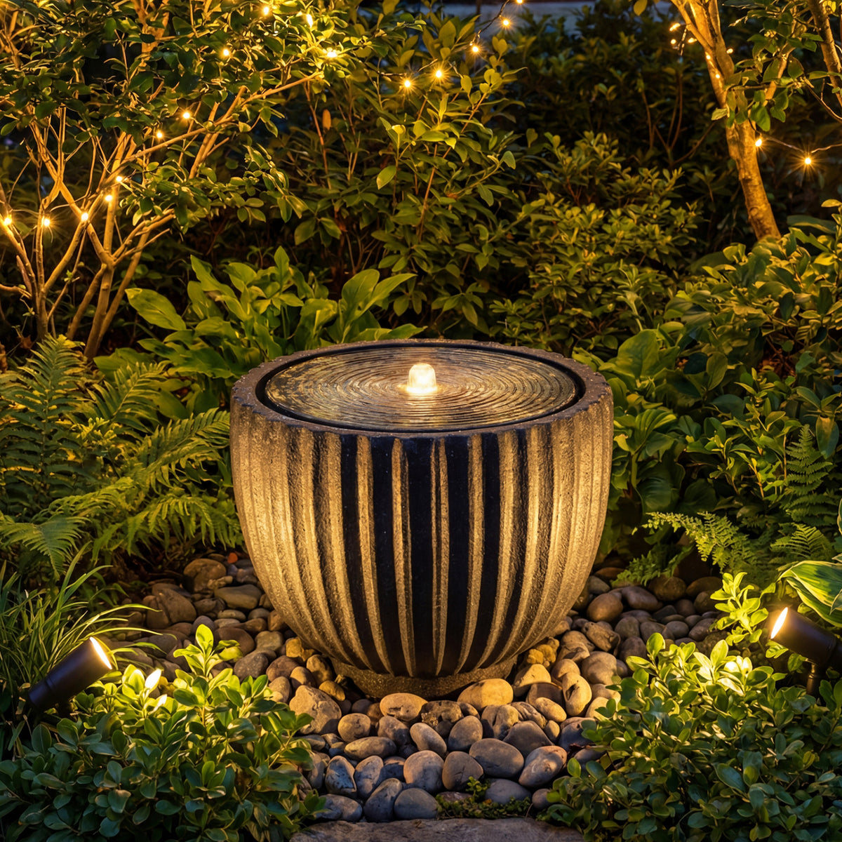 Outdoor Water Fountain Sphere with Pump 14 Inch - Garden Decor with LED Lights