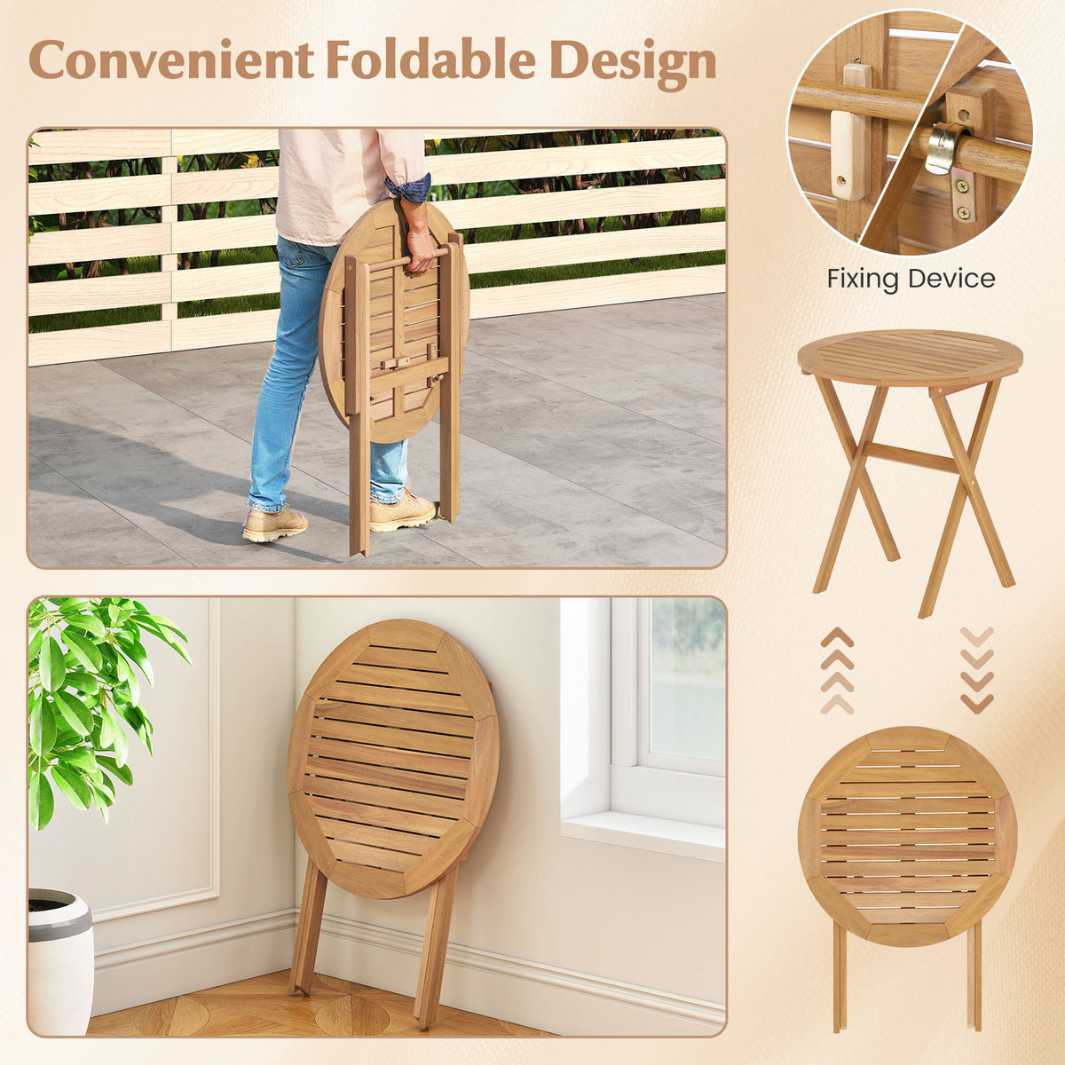 Outdoor Side Table with Slatted Tabletop and X-Shaped Structure