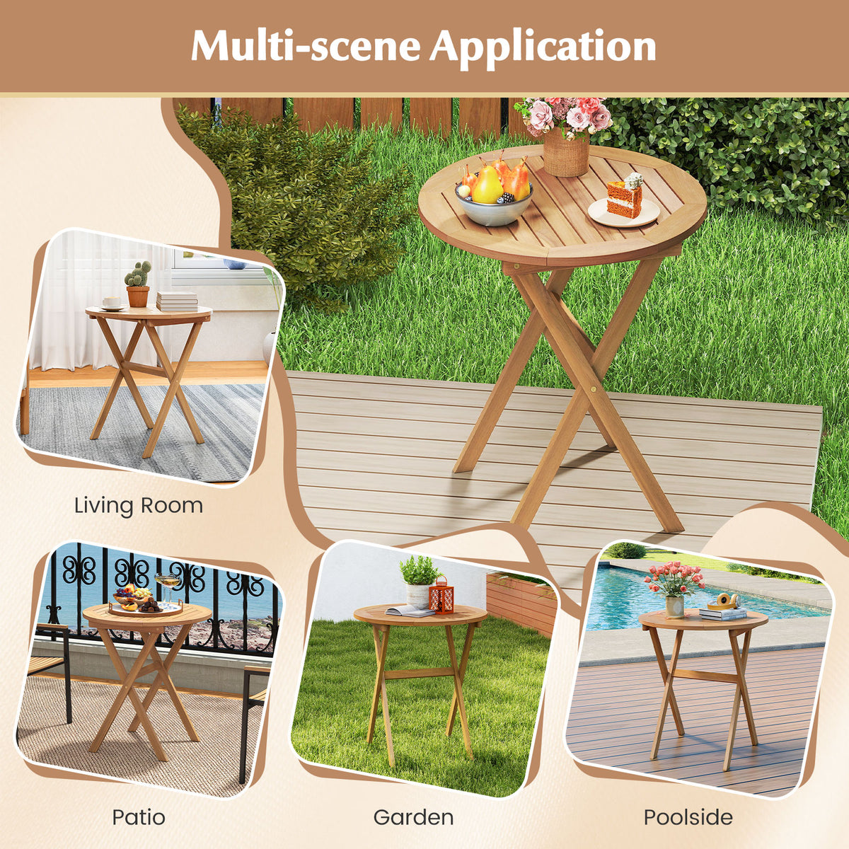 Outdoor Side Table with Slatted Tabletop and X-Shaped Structure