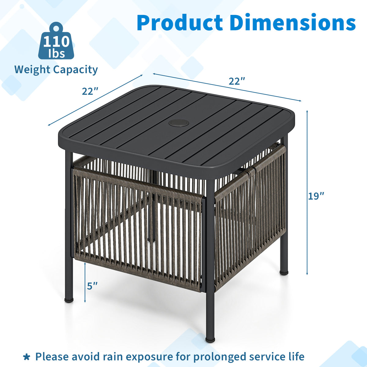 Outdoor Side Table with Umbrella Hole & Storage Shelf - Style 6