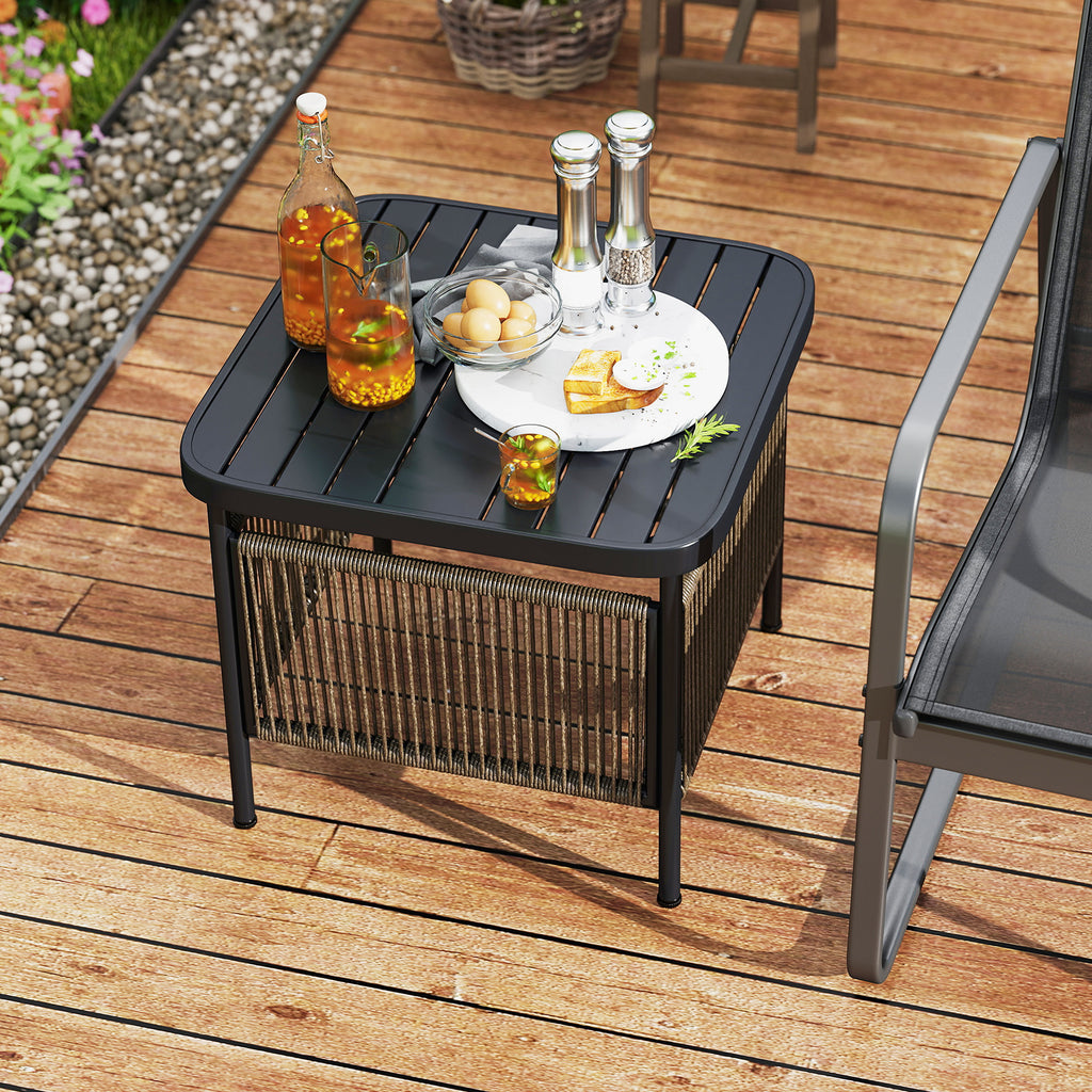 Outdoor Side Table with Umbrella Hole & Storage Shelf - Style 6