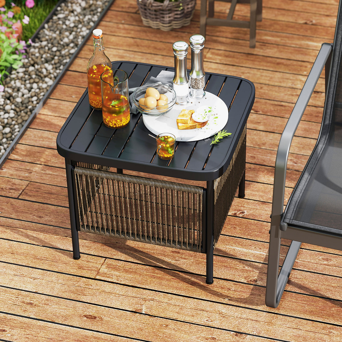 Outdoor Side Table with Umbrella Hole & Storage Shelf - Style 6