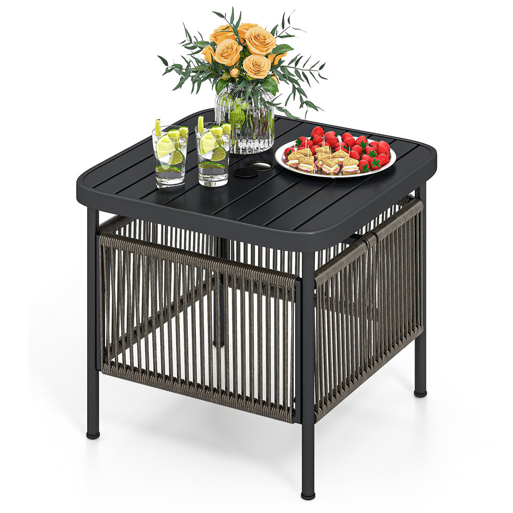 Outdoor Side Table with Umbrella Hole & Storage Shelf - Style 6
