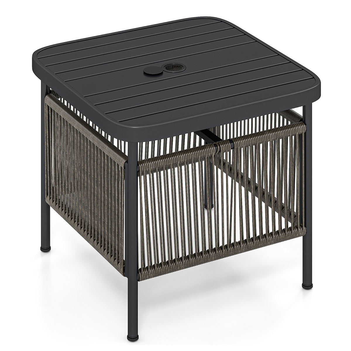 Outdoor Side Table with Umbrella Hole & Storage Shelf - Style 6
