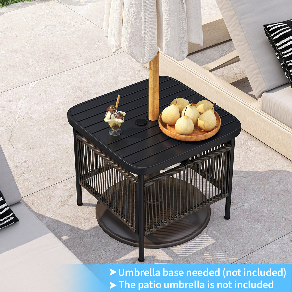 Outdoor Side Table with Umbrella Hole & Storage Shelf - Style 6