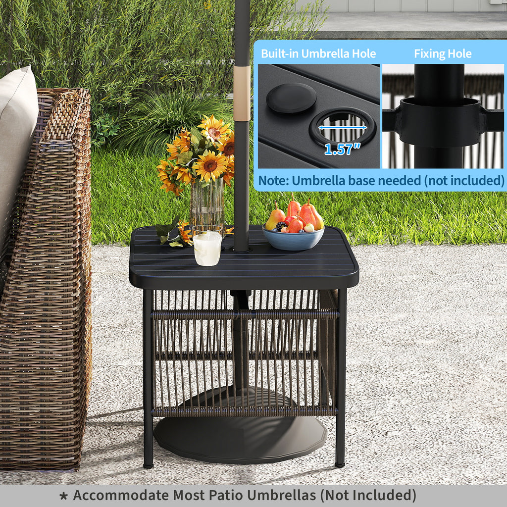 Outdoor Side Table with Umbrella Hole & Storage Shelf - Style 6