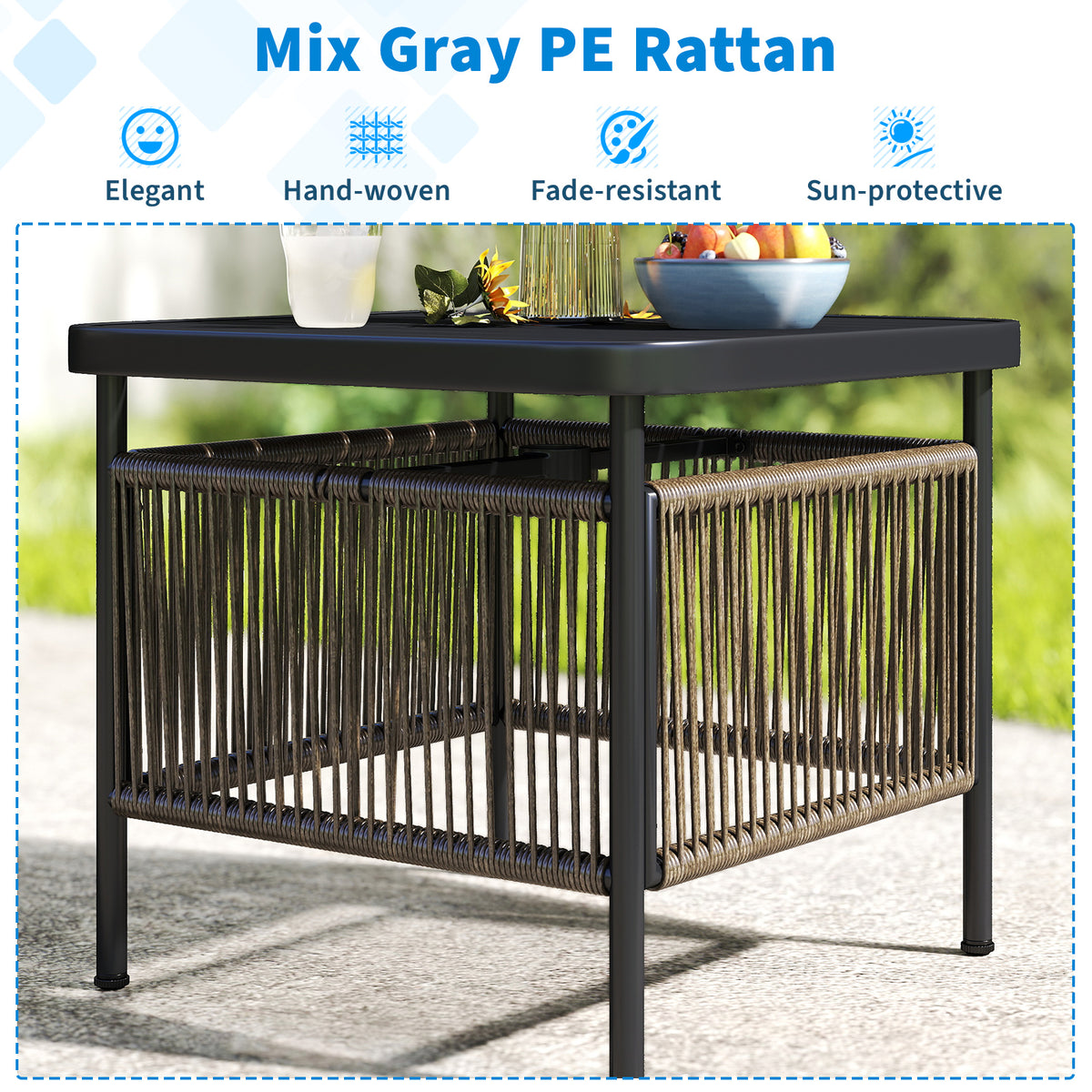 Outdoor Side Table with Umbrella Hole & Storage Shelf - Style 6