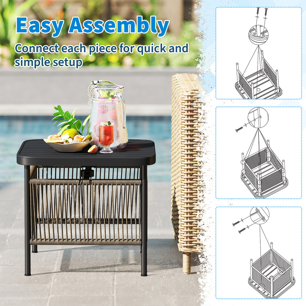 Outdoor Side Table with Umbrella Hole & Storage Shelf - Style 6
