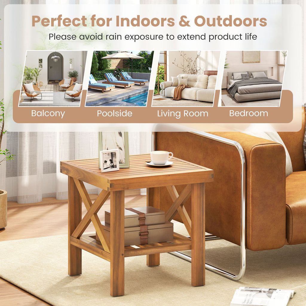 Outdoor Side Table with Storage Shelf for Small Space