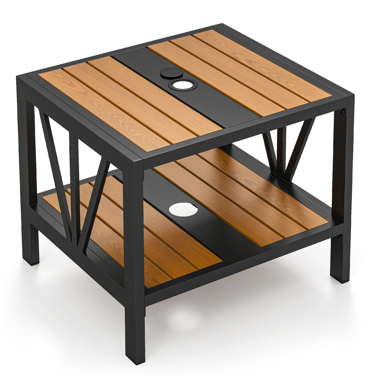Outdoor Side Table with Umbrella Hole and Storage – 20.5" x 18"