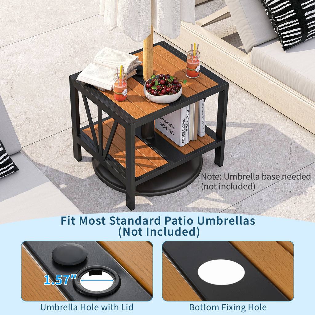 Outdoor Side Table with Umbrella Hole and Storage – 20.5" x 18"