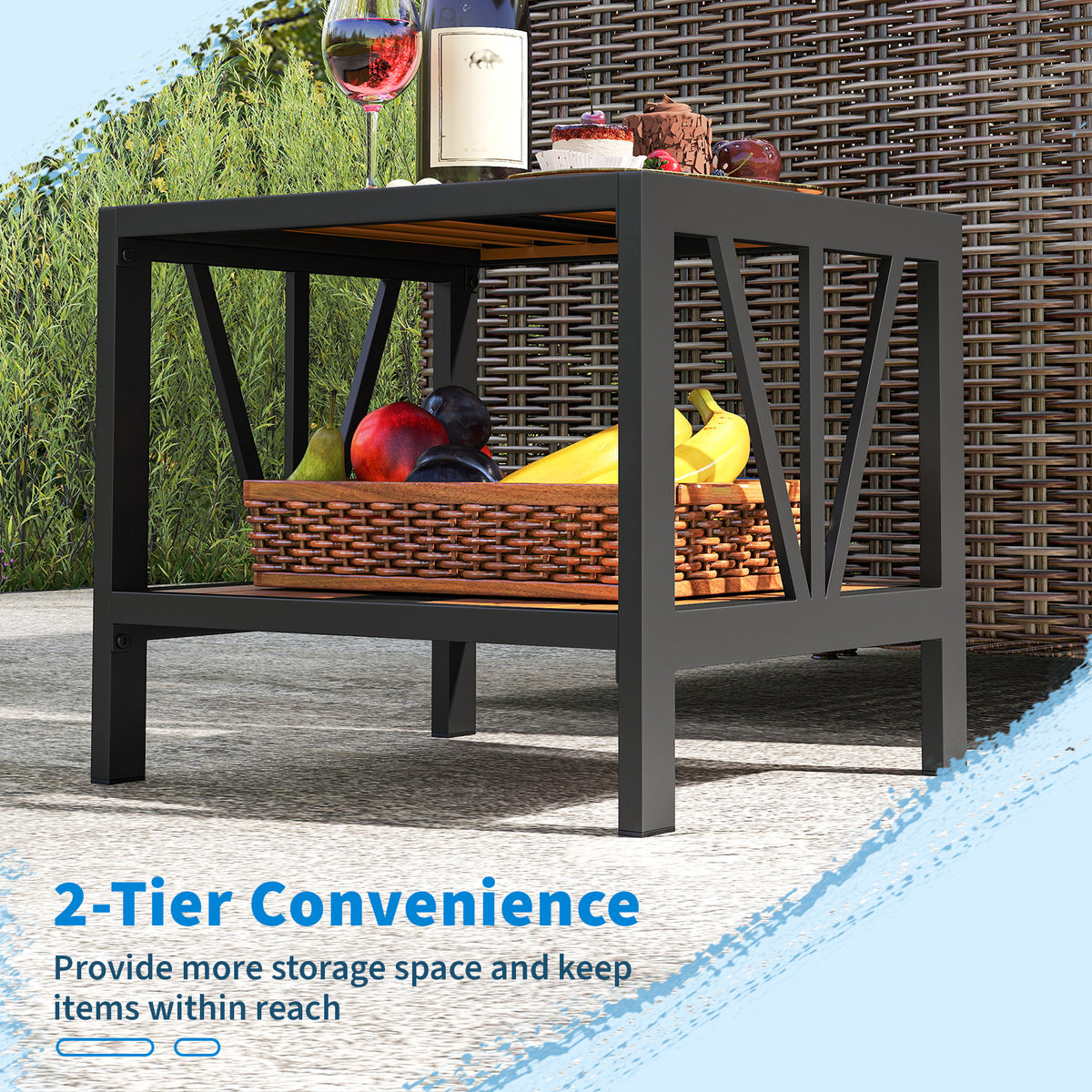 Outdoor Side Table with Umbrella Hole and Storage – 20.5" x 18"