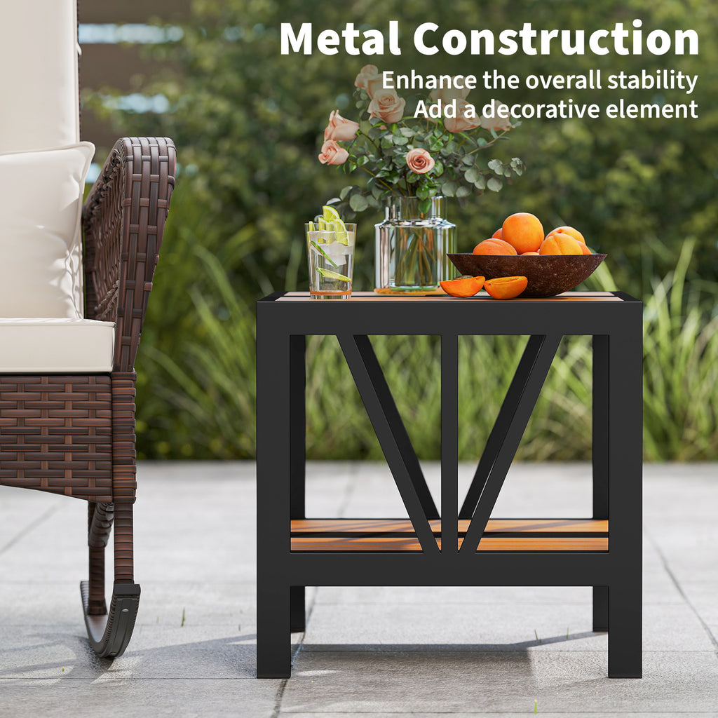 Outdoor Side Table with Umbrella Hole and Storage – 20.5" x 18"