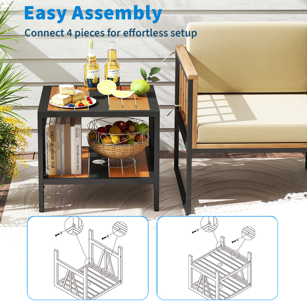 Outdoor Side Table with Umbrella Hole and Storage – 20.5" x 18"