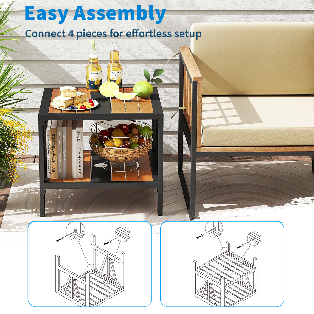 Outdoor Side Table with Umbrella Hole and Storage – 20.5" x 18"