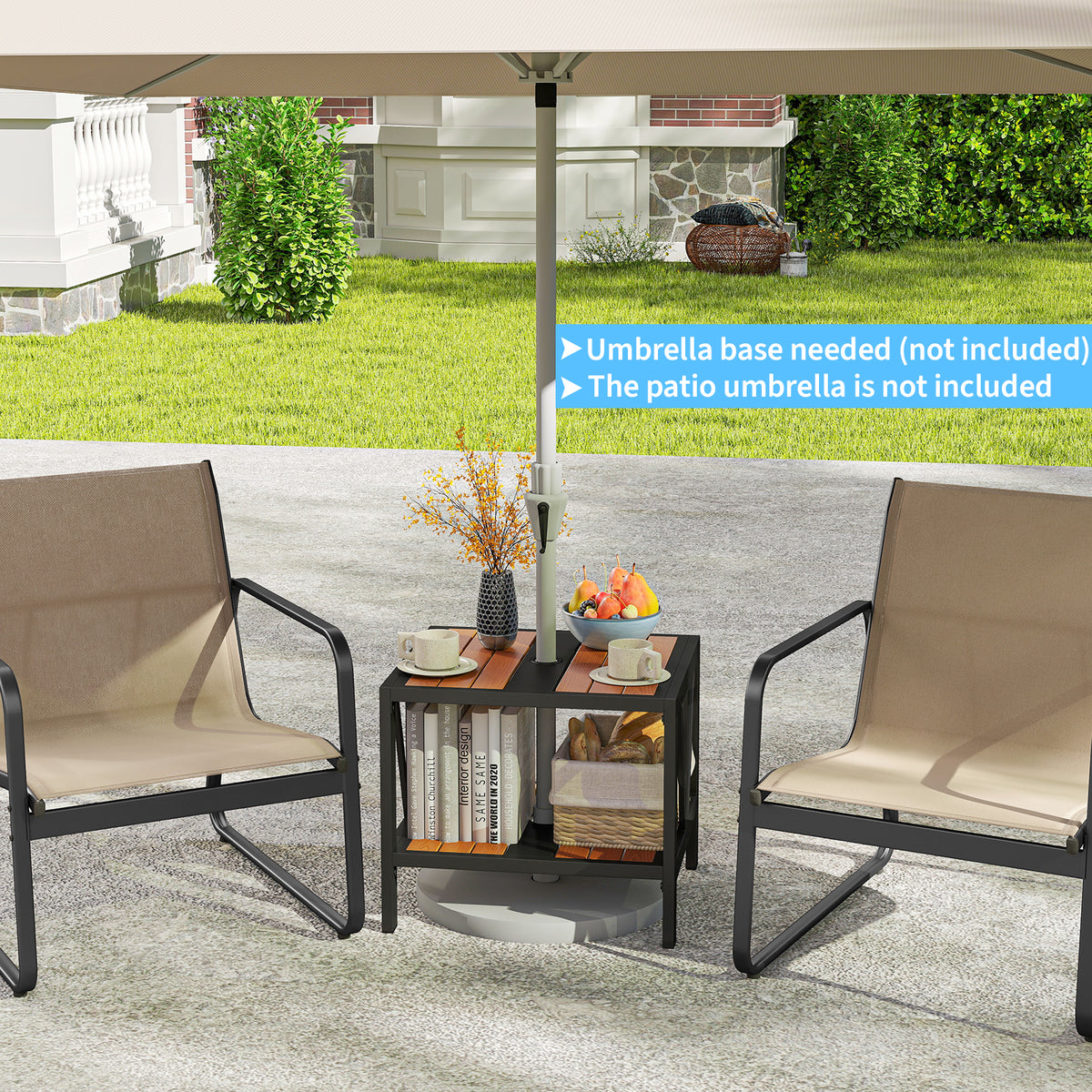 Outdoor Side Table with Umbrella Hole and Storage – 20.5" x 18"
